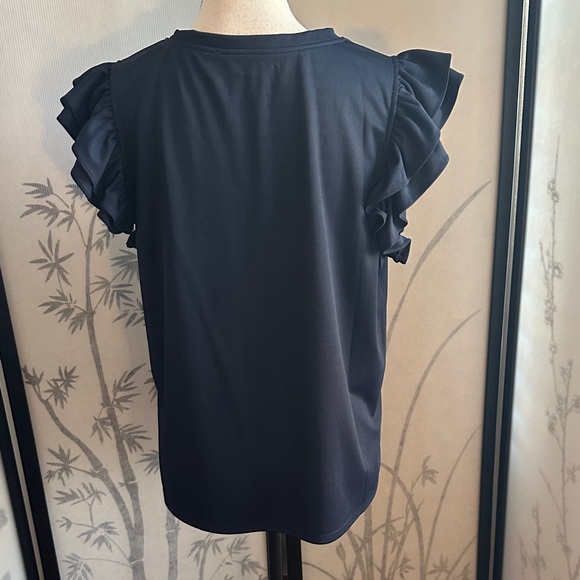 Adrianna Papell Blue Ruffle Sleeve Tee - Picture 3 of 6